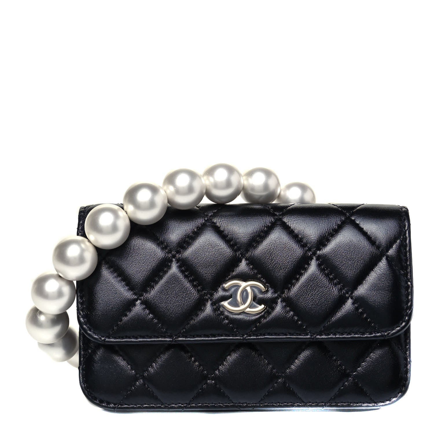 Chanel Calfskin Quilted Maxi Pearls Clutch With Chain Black 1 of 9