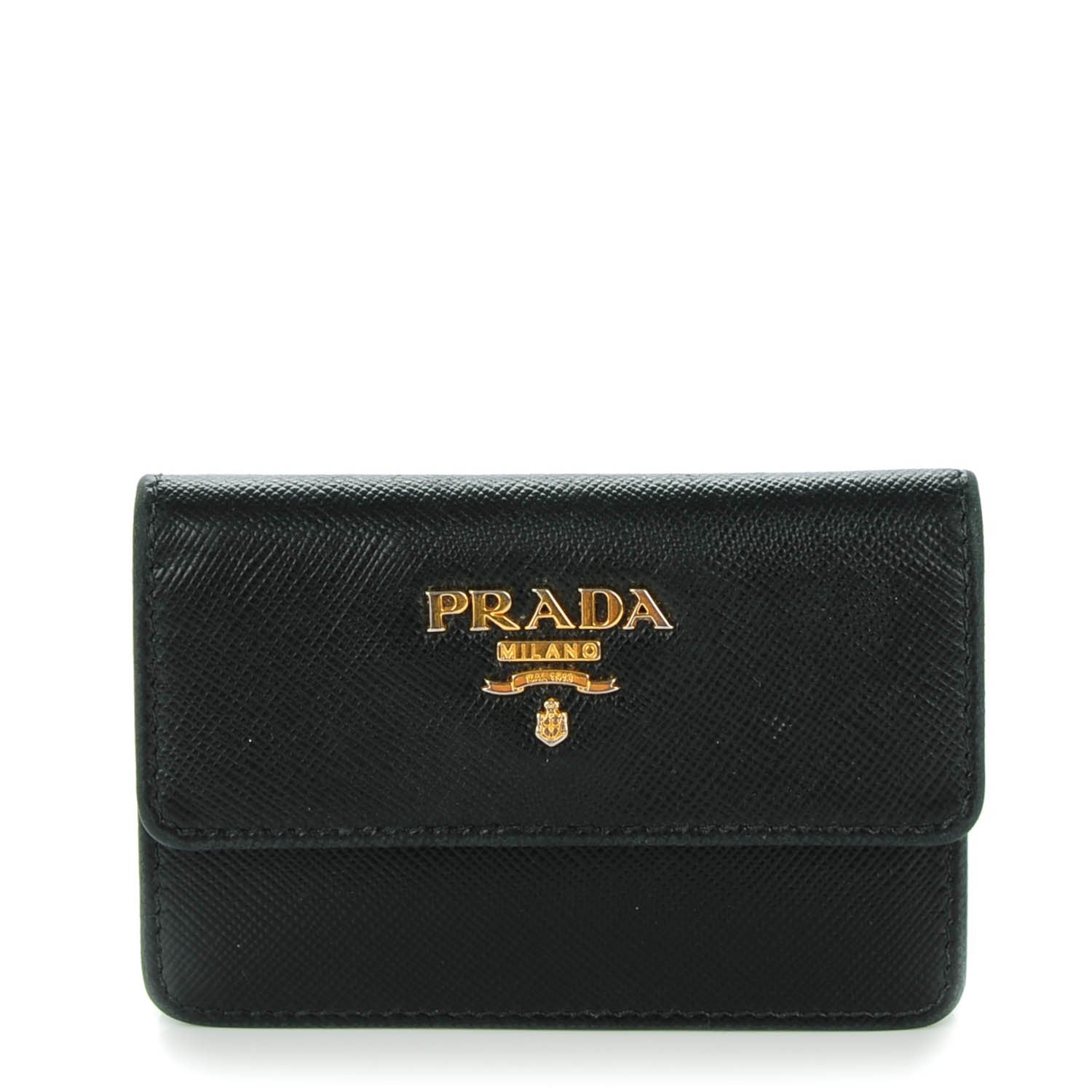 Prada Saffiano Metal Flap Card Holder Black 1 of 7