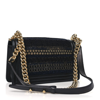 Chanel Lambskin Tweed Braided Medium Boy Flap Black 3 of 10