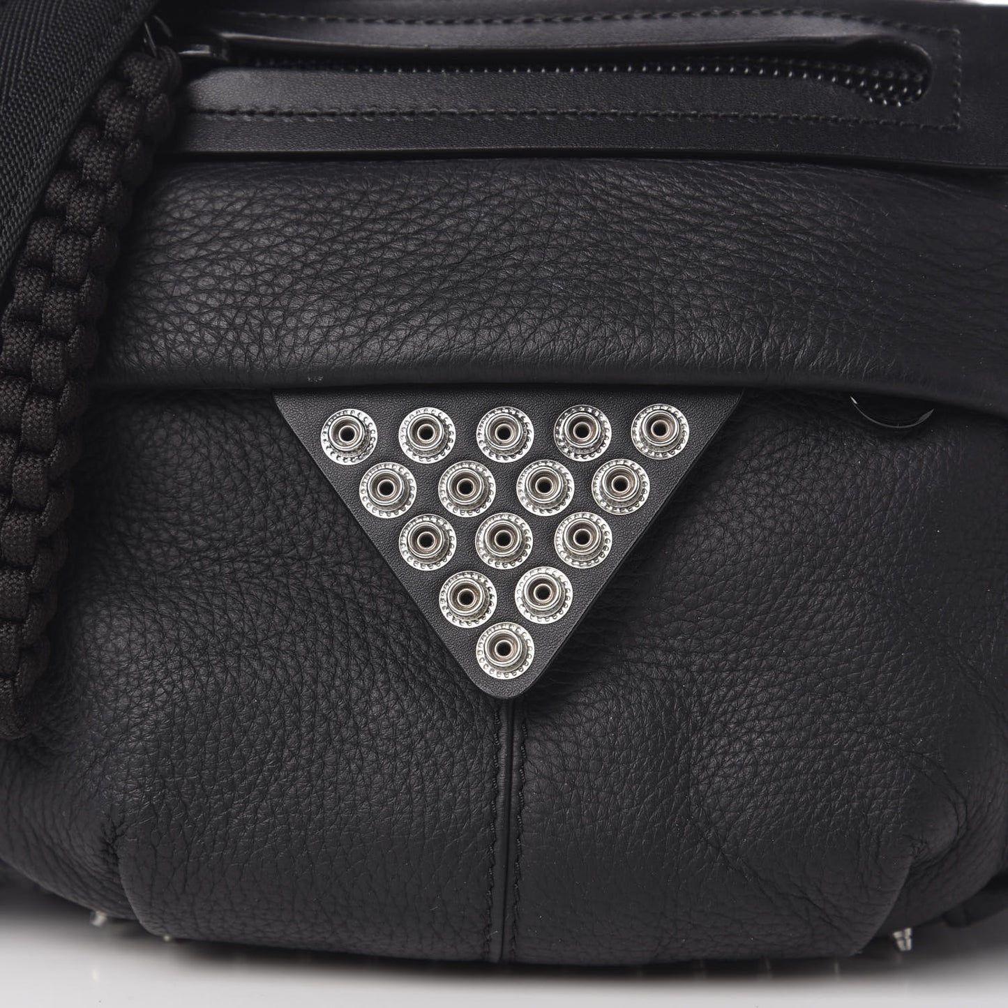 Pebbled Deerskin Mesh Snap Embellished Convertible Shoulder Bag Black