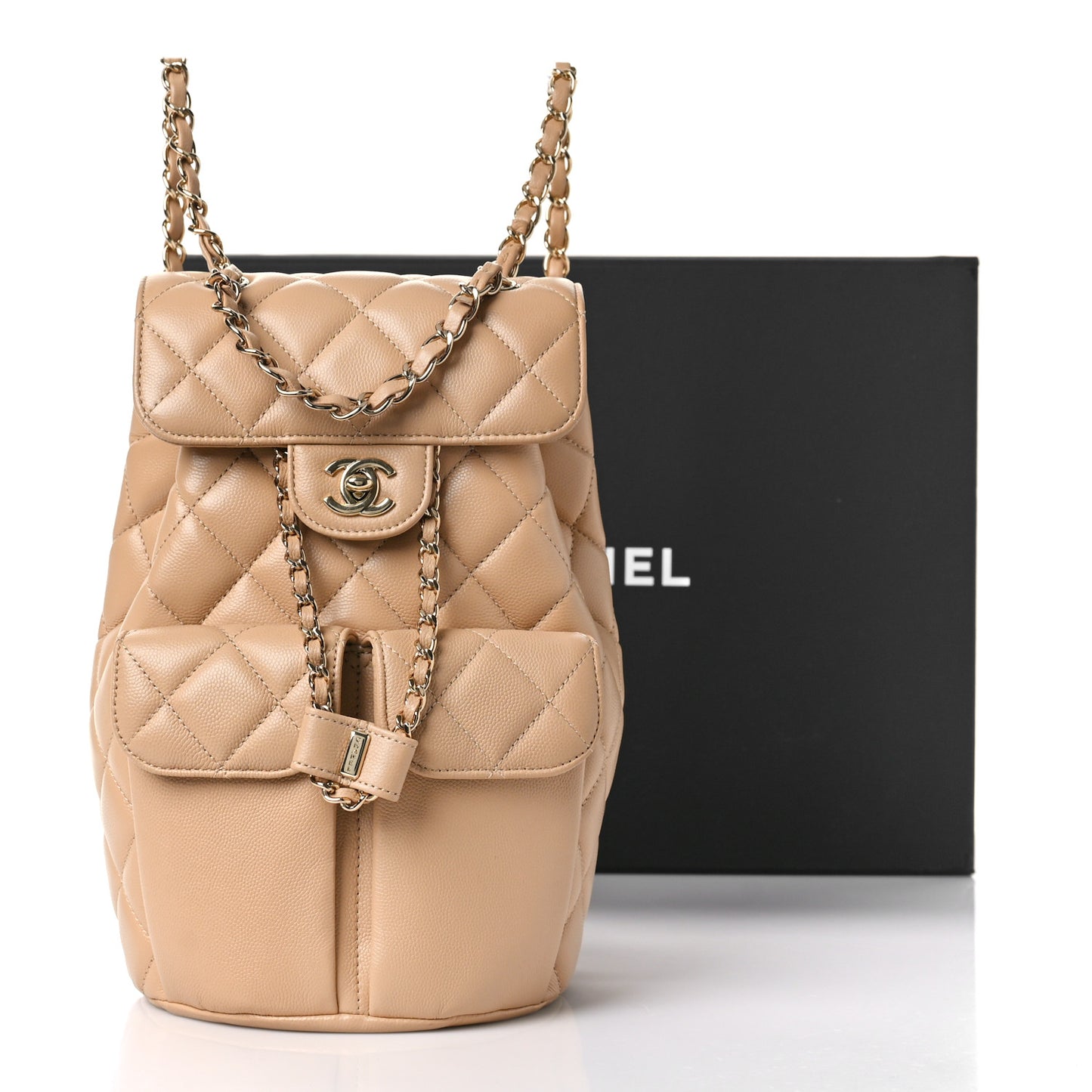 Caviar Quilted Double Pocket Backpack Beige