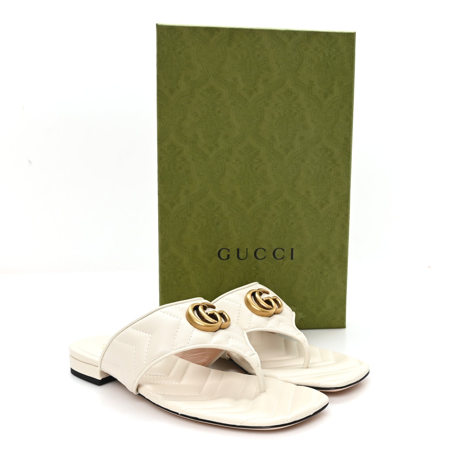 Nappa Charlotte Double G Marmont Thong Sandals 38 Mystic White