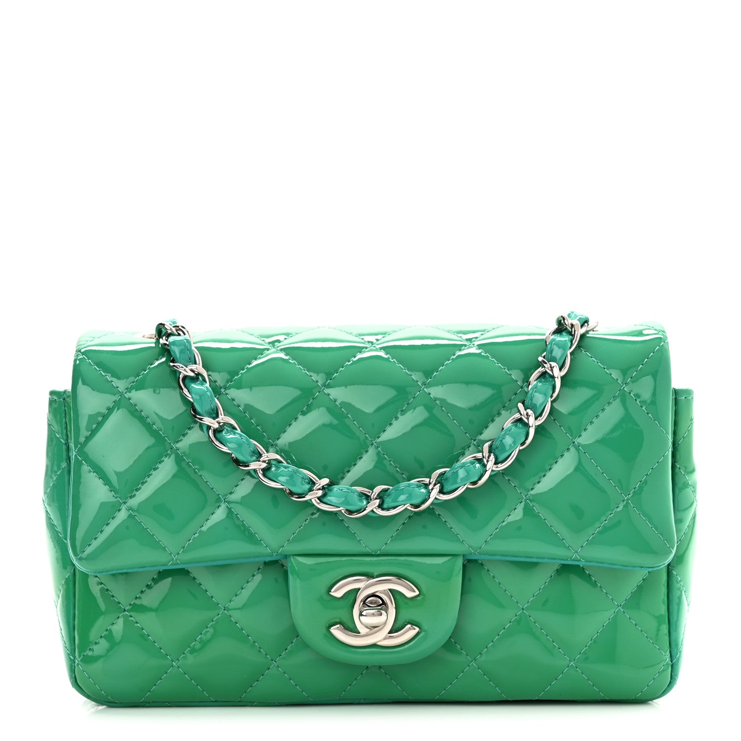 Chanel Patent Calfskin Quilted Mini Rectangular Flap Green 1 of 10