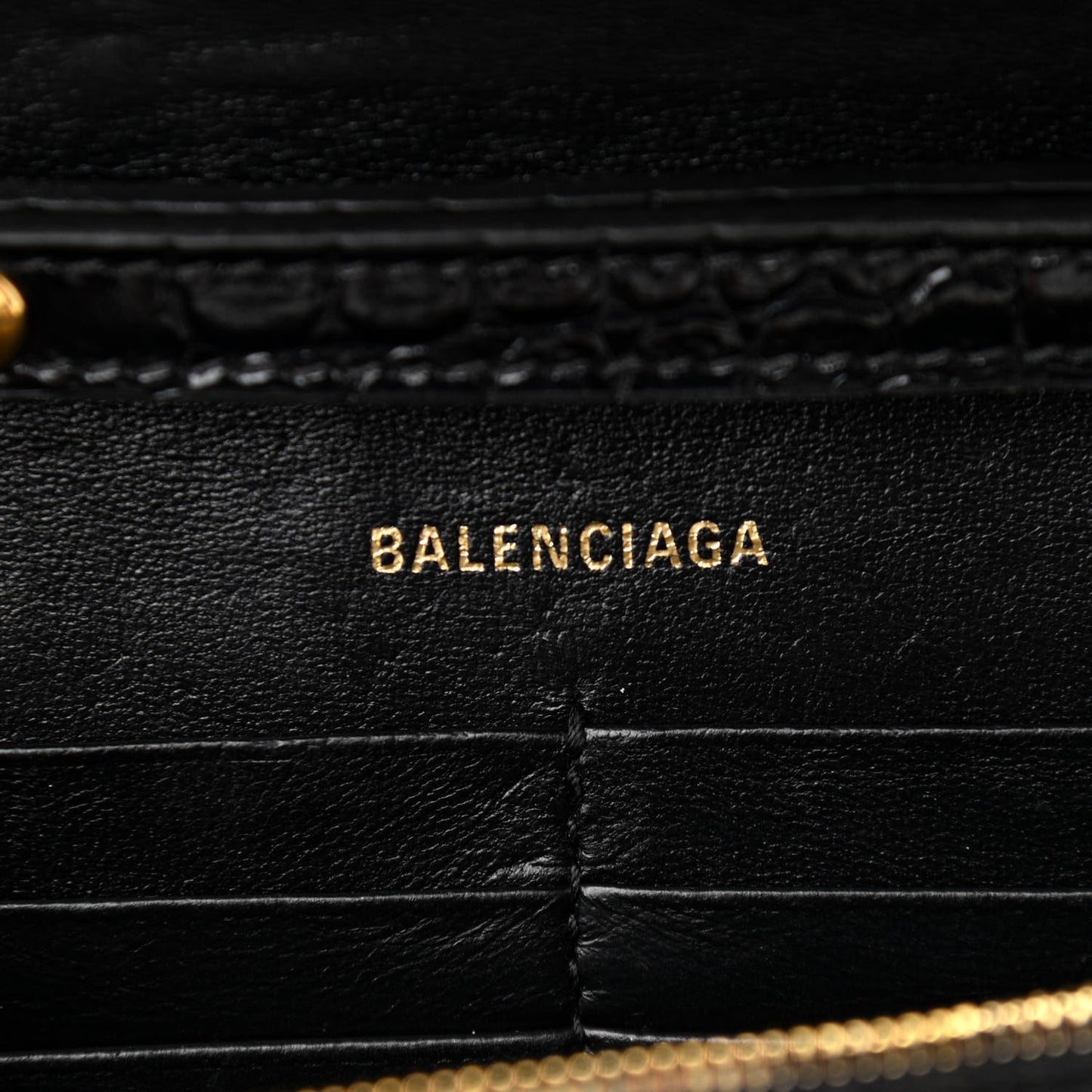 Shiny Calfskin Crocodile Embossed Hourglass Chain Bag Black