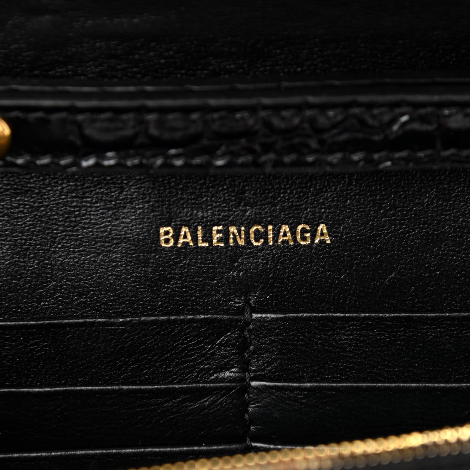 Balenciaga Shiny Calfskin Crocodile Embossed Hourglass Chain Bag Black 6 of 9