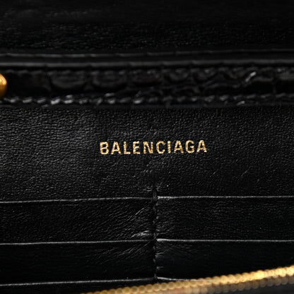 Balenciaga Shiny Calfskin Crocodile Embossed Hourglass Chain Bag Black 6 of 9