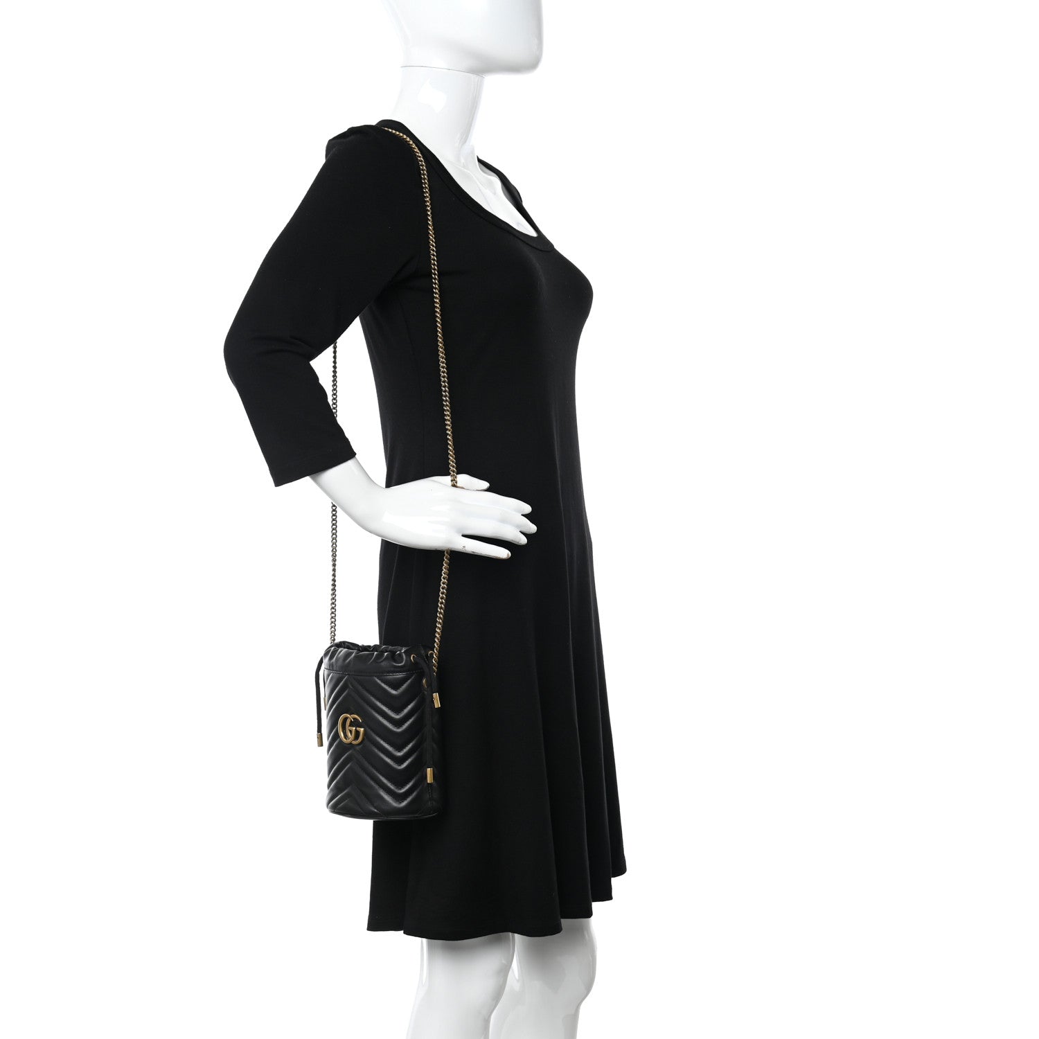 Gucci Calfskin Matelasse Mini GG Marmont 2.0 Bucket Bag Black 3 of 12