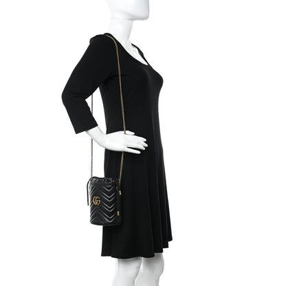 Gucci Calfskin Matelasse Mini GG Marmont 2.0 Bucket Bag Black 3 of 12