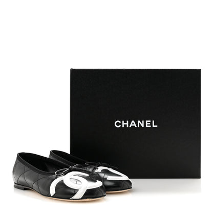 Chanel Lambskin Quilted CC Cambon Ballet Flats 36 Black White 11 of 11