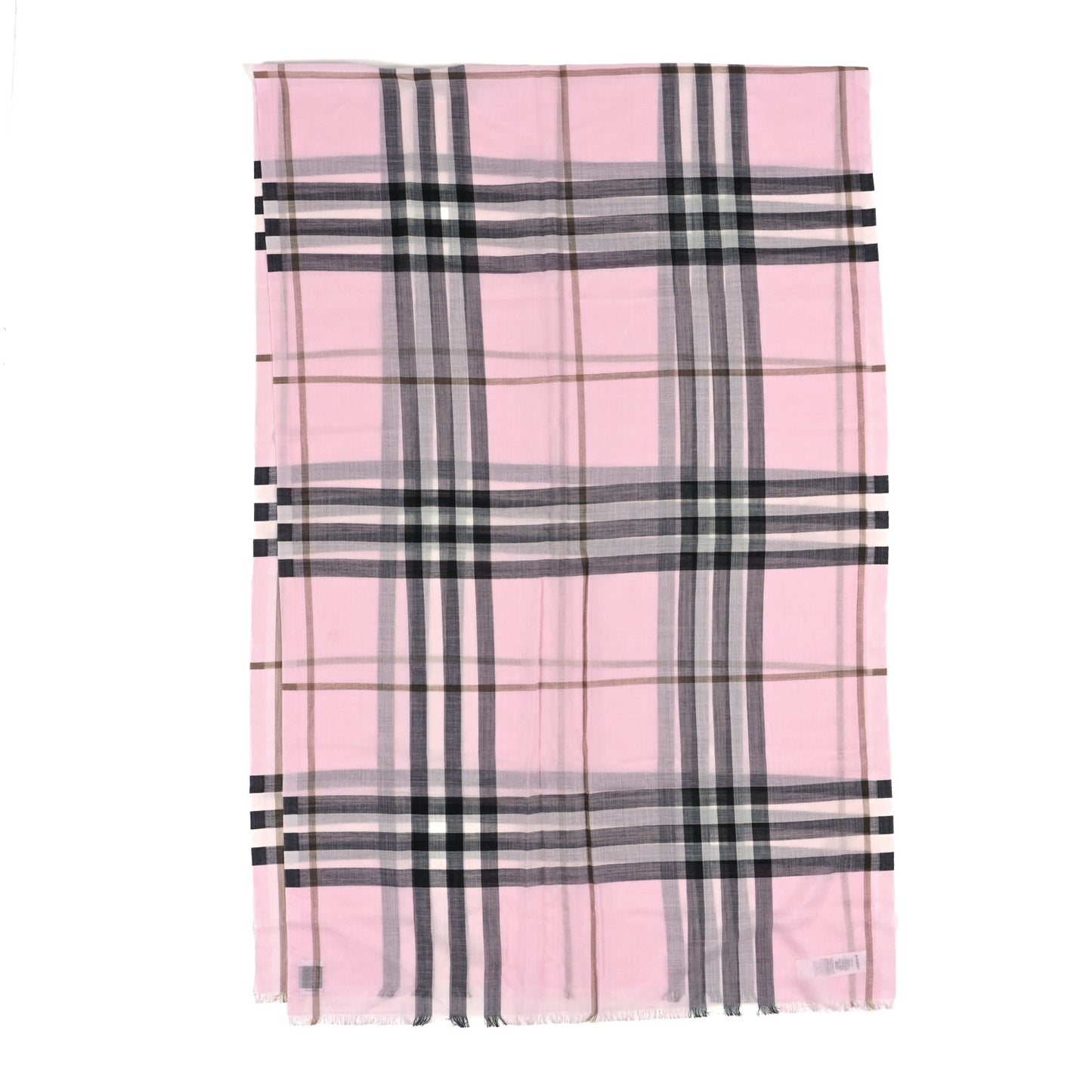 Wool Silk Gauze Giant Check Scarf Alabaster Pink
