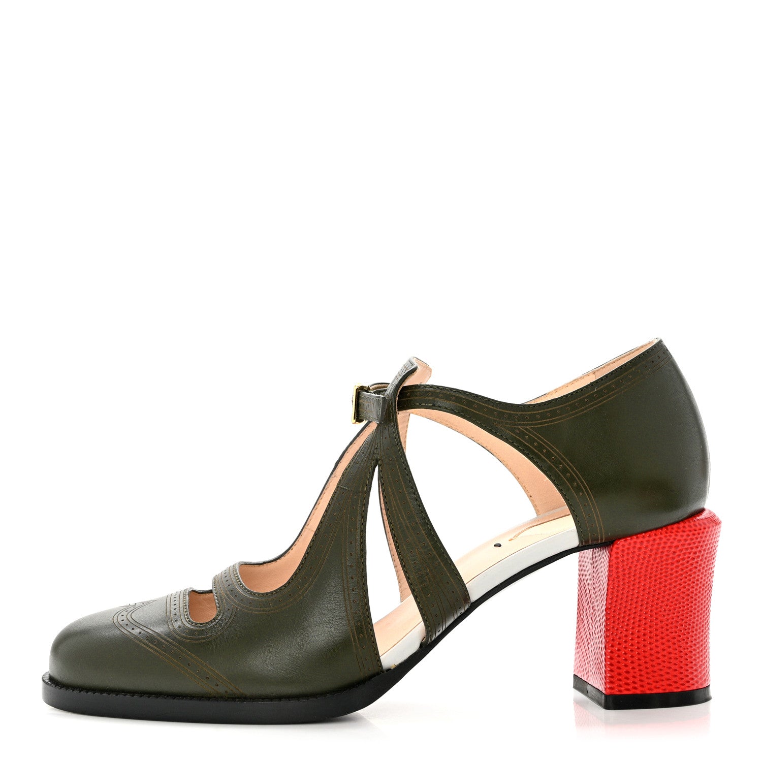 Fendi Calfskin Chameleon Block Heel Pumps 38 Green Red 1 of 8