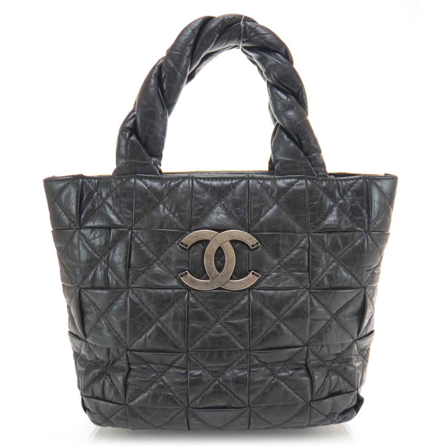 Calfskin Quilted Small Origami Tote Black