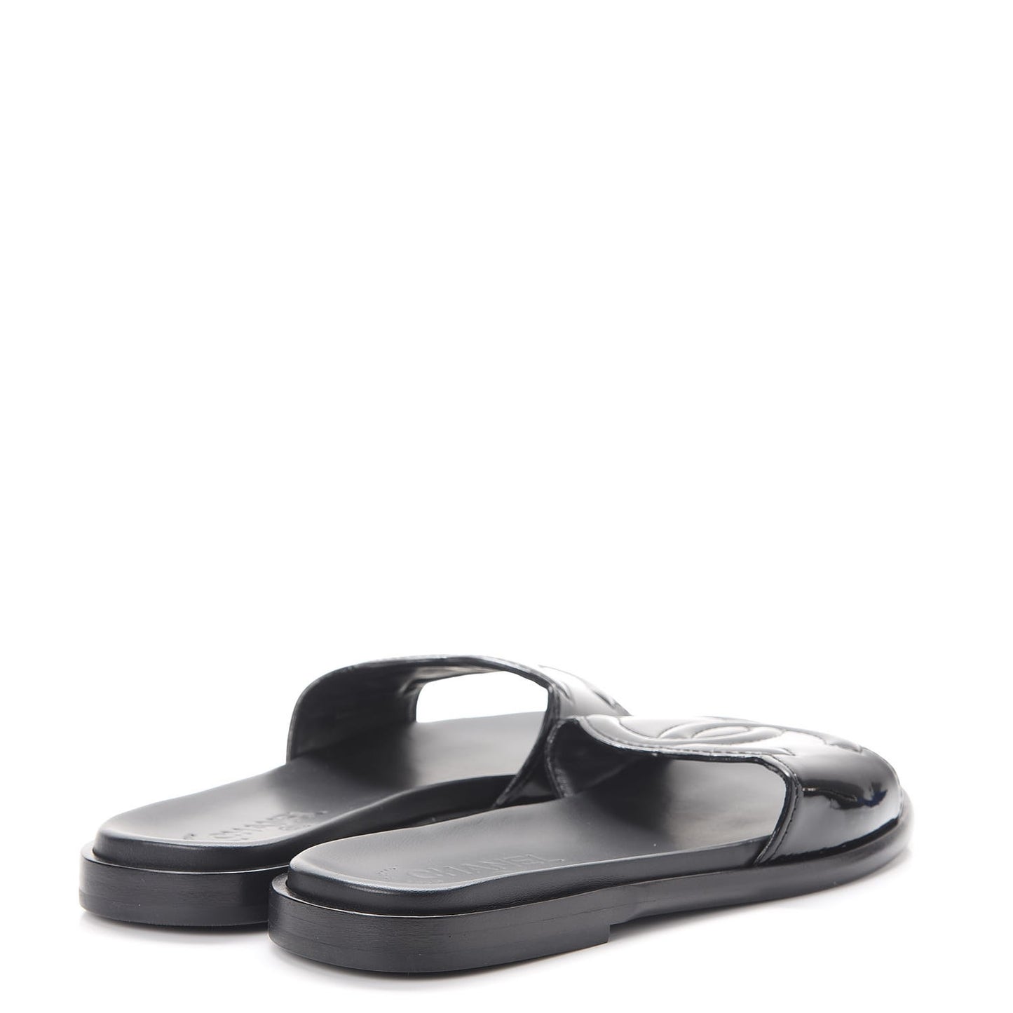 Patent Calfskin CC Slip On Mules 38.5 Black
