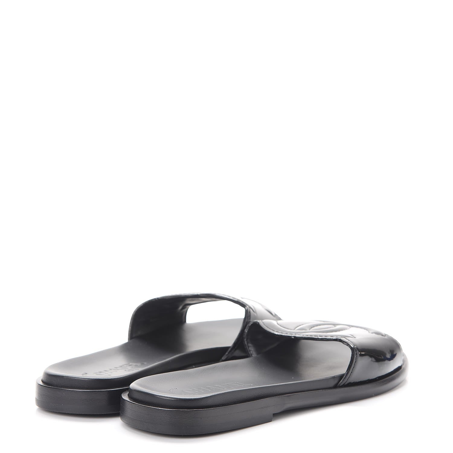 Chanel Patent Calfskin CC Slip On Mules 38.5 Black 4 of 9