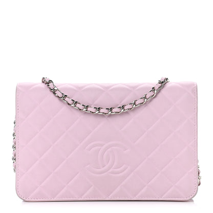 Chanel Goatskin Quilted Diamond CC Wallet On Chain WOC Pink 1 of 15