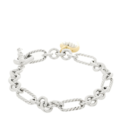 David Yurman Sterling Silver 18K Yellow Gold Cable Heart Charm Bracelet 2 of 3