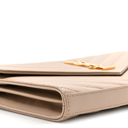 Saint Laurent Grain De Poudre Matelasse Chevron Monogram Chain Wallet Dark Beige 11 of 14
