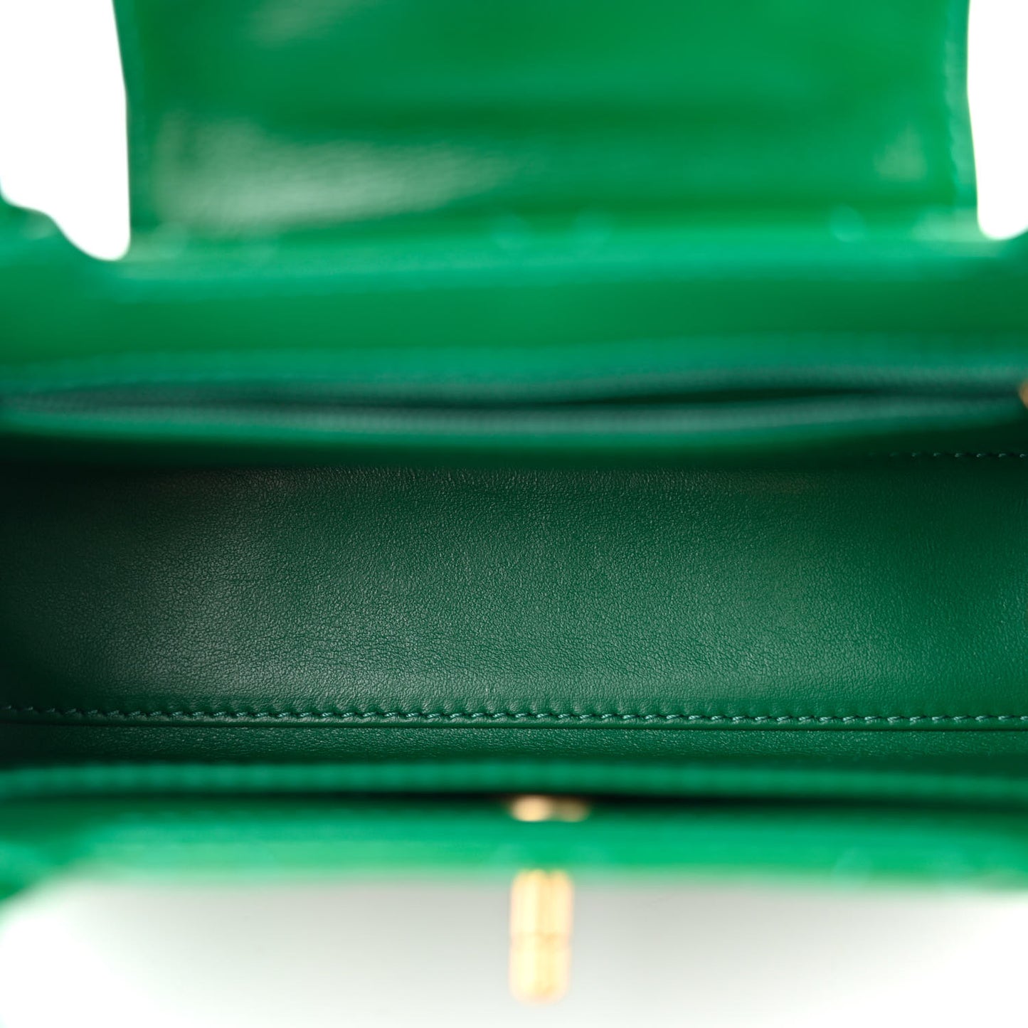 Shiny Aged Calfskin Quilted Nano Kelly Shopper Green