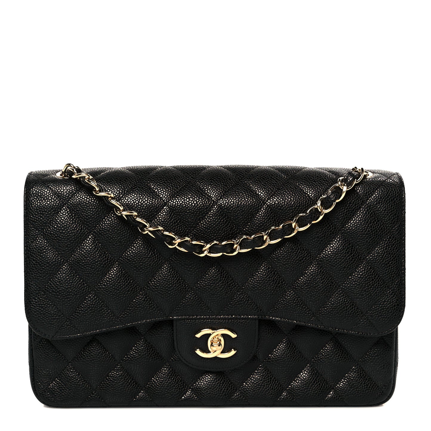 Caviar Quilted Jumbo Double Flap Black