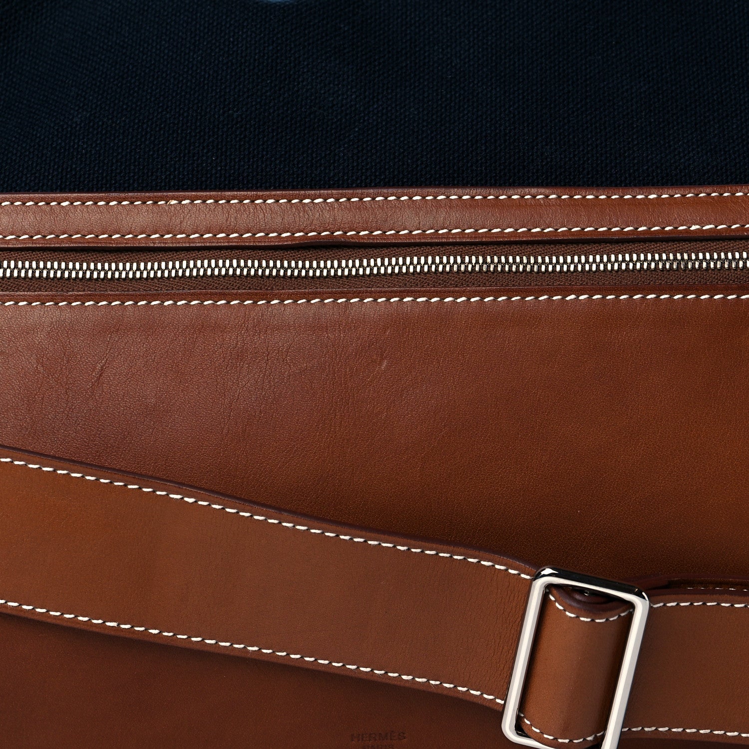 Hermes Toile Goeland Idro Calfskin Odyssee Terre Duffle Bag Bleu Marine Gold 7 of 10
