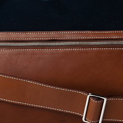 Hermes Toile Goeland Idro Calfskin Odyssee Terre Duffle Bag Bleu Marine Gold 7 of 10