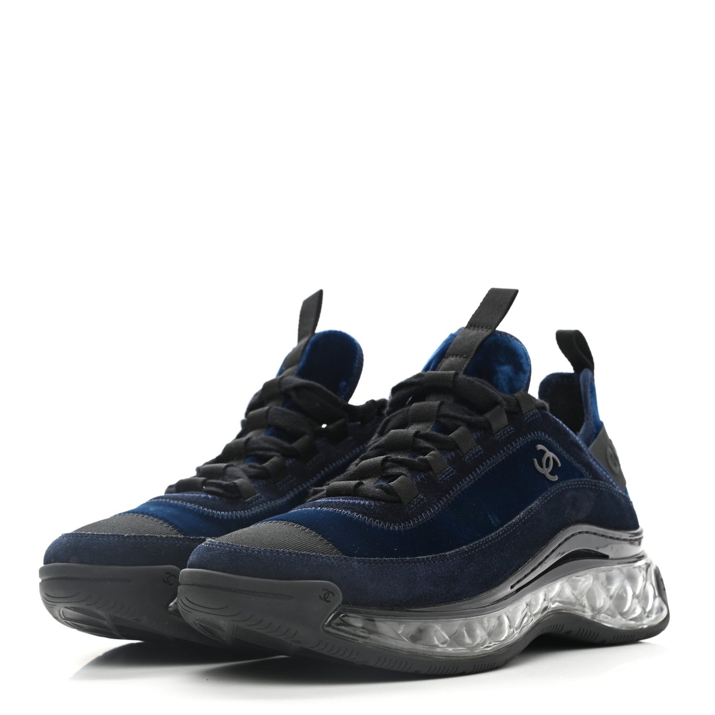 Suede Calfskin Velvet Grosgrain CC Sneakers 40 Navy Blue Black