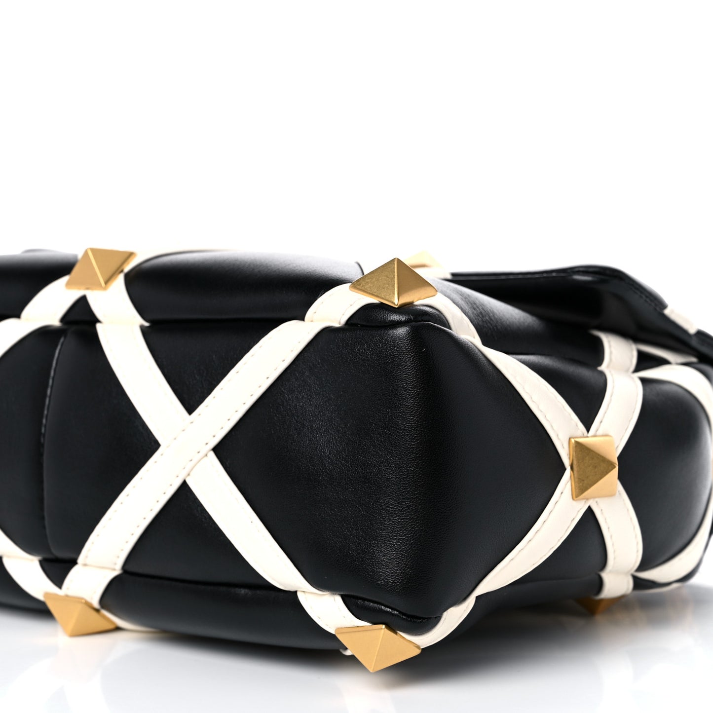Nappa Large Roman Stud Shoulder Bag Black White