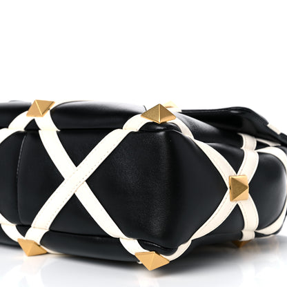 Valentino Garavani Nappa Large Roman Stud Shoulder Bag Black White 6 of 9