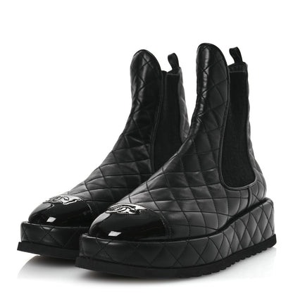 Chanel Lambskin Patent CC Cap Toe Quilted Short Platform Boots 39.5 Black 4 of 12