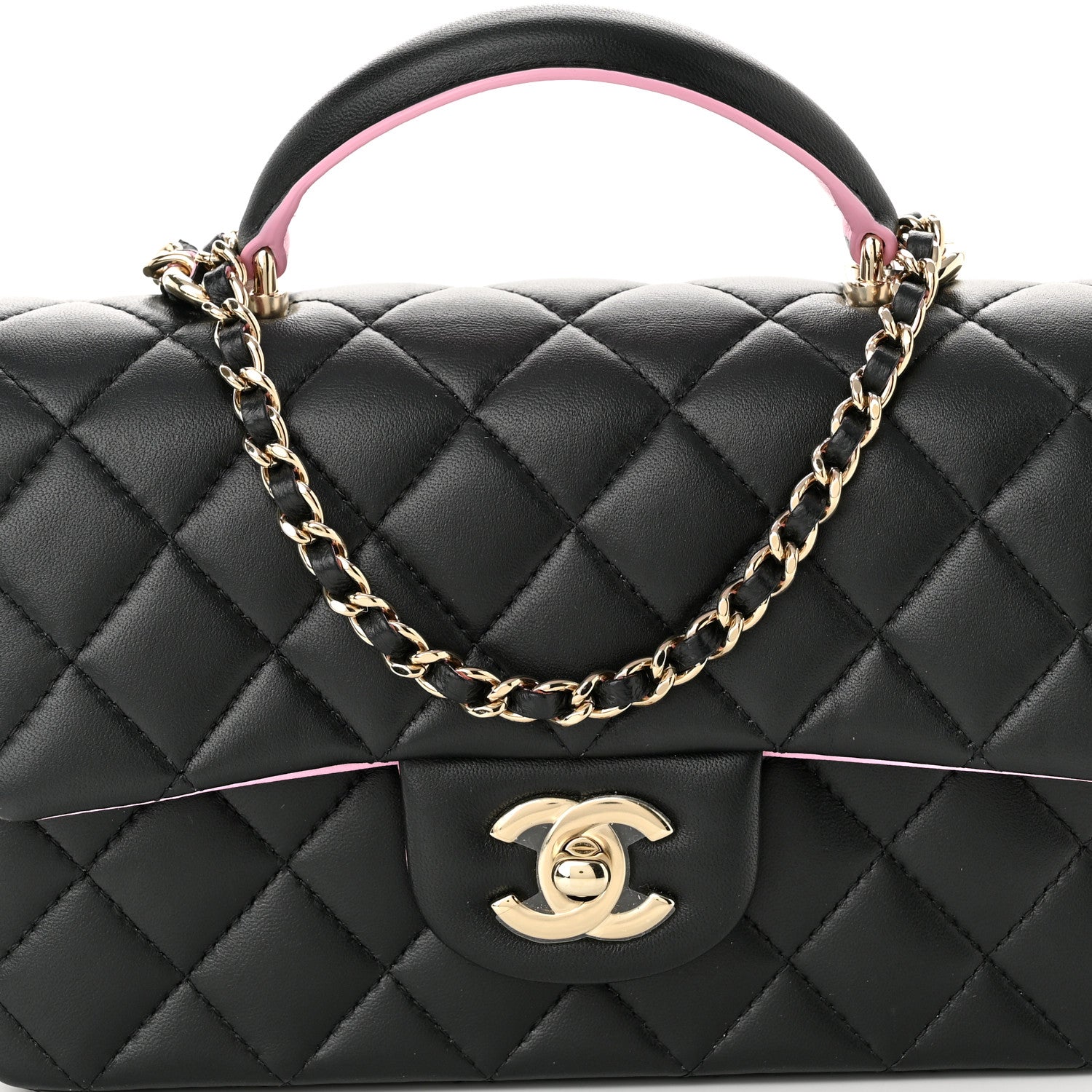 Chanel Lambskin Quilted Bi-Color Mini Top Handle Rectangular Flap Black Lilac 8 of 11