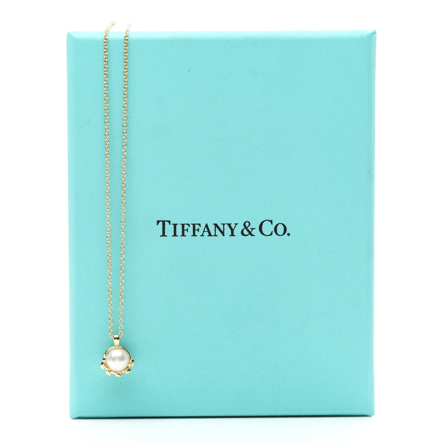 Tiffany 18K Yellow Gold Pearl Paloma Picasso Olive Leaf Pendant Necklace 6 of 6
