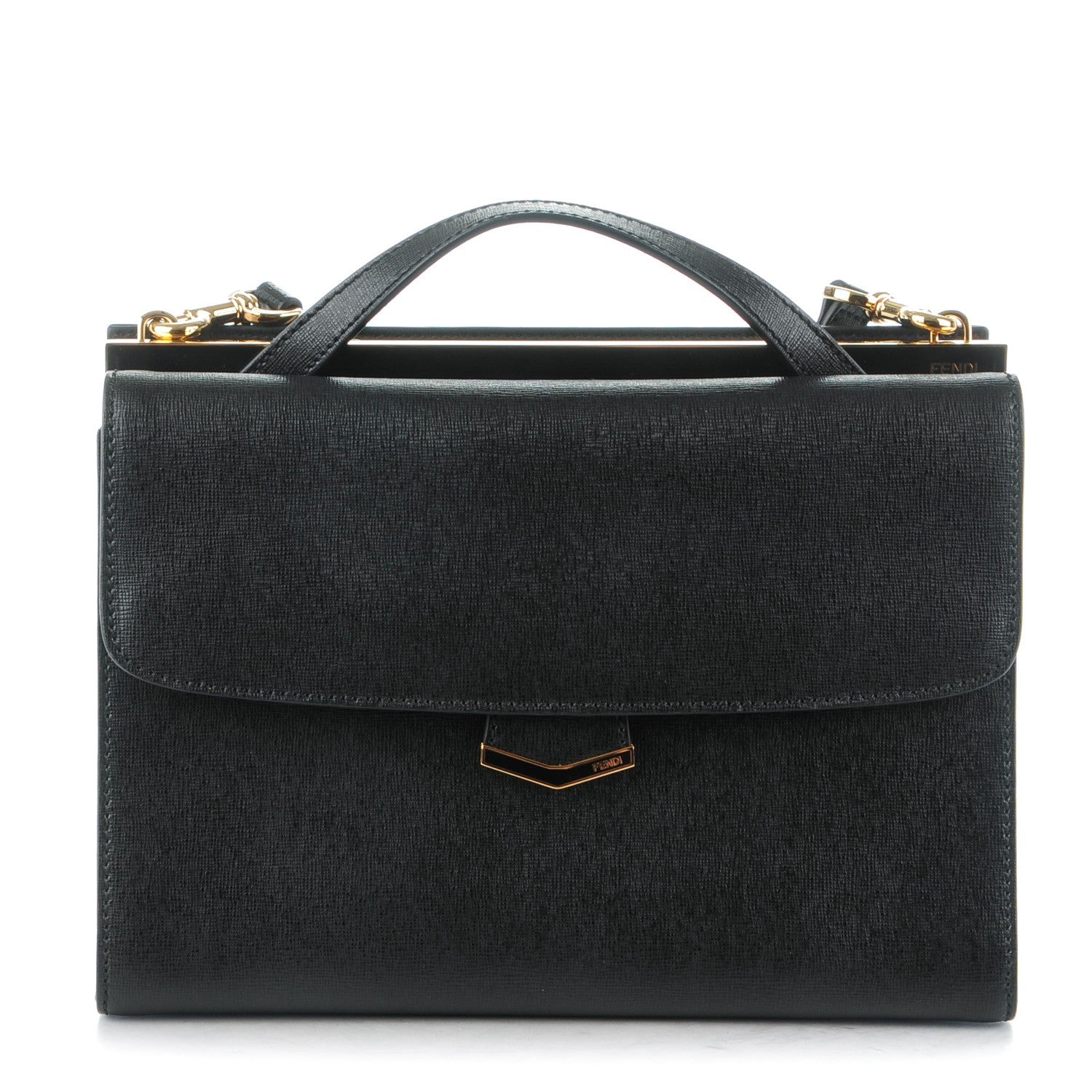 Fendi Vitello Elite Flamingo Demi Jour Shoulder Bag Black 1 of 8