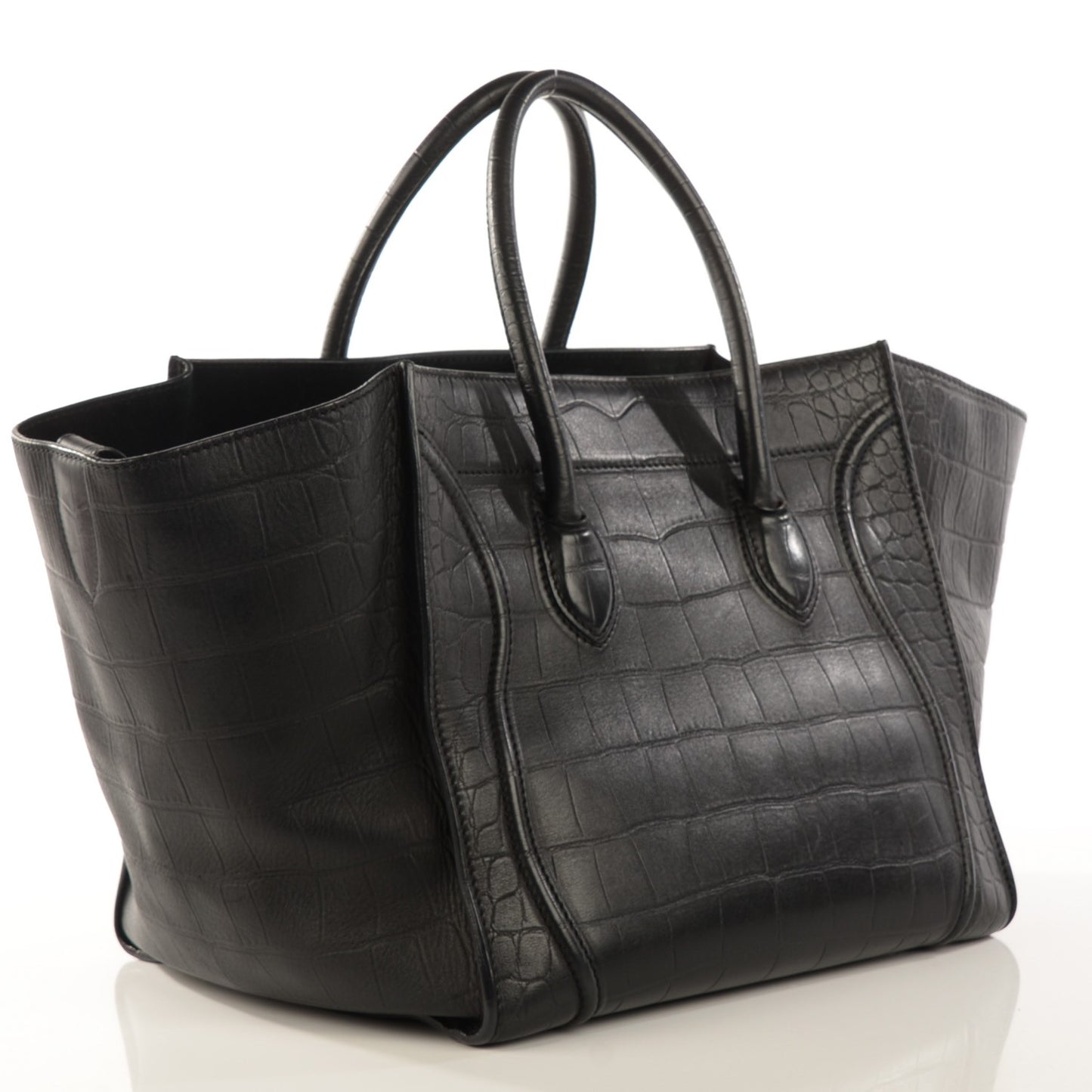 Crocodile Embossed Calfskin Medium Phantom Luggage Black