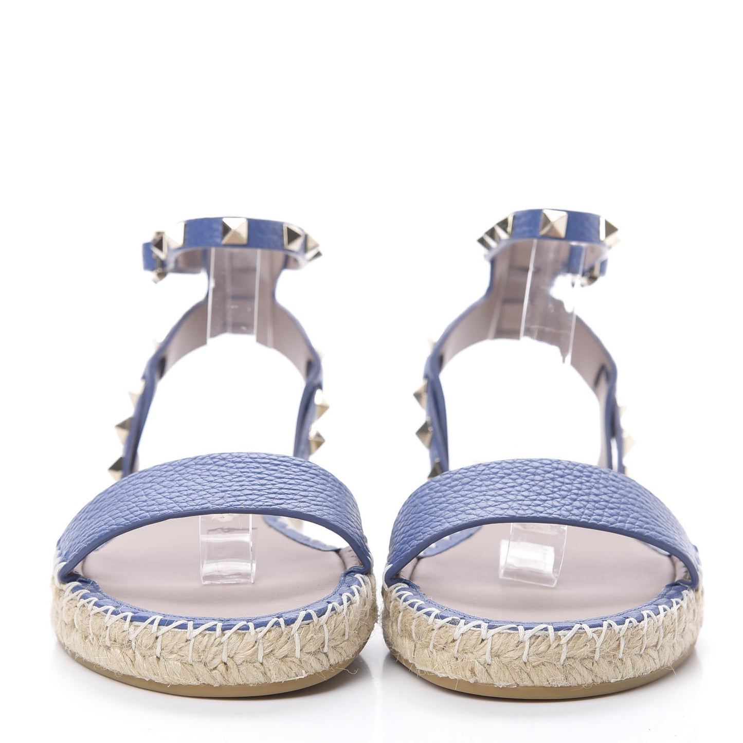 Grained Calfskin Rockstud Ankle Strap Espadrille Flat Sandals 36 Baltique