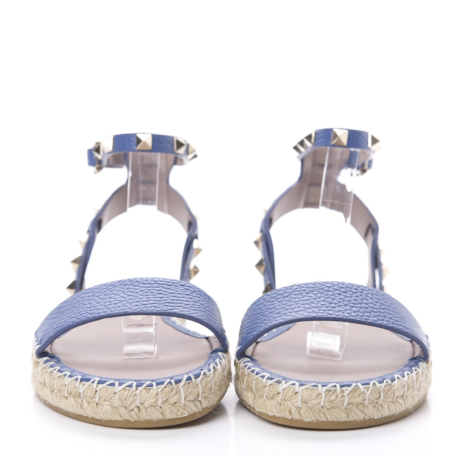 Valentino Garavani Grained Calfskin Rockstud Ankle Strap Espadrille Flat Sandals 36 Baltique 2 of 8