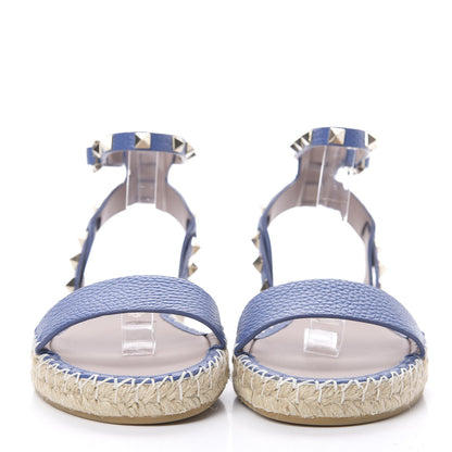 Valentino Garavani Grained Calfskin Rockstud Ankle Strap Espadrille Flat Sandals 36 Baltique 2 of 8