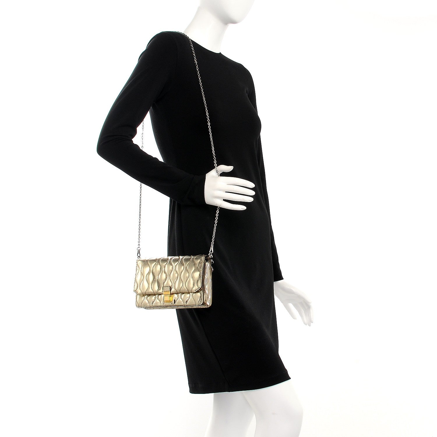 Miu Miu Metallic Calfskin Crystal Chain Clutch Pyrite 2 of 8