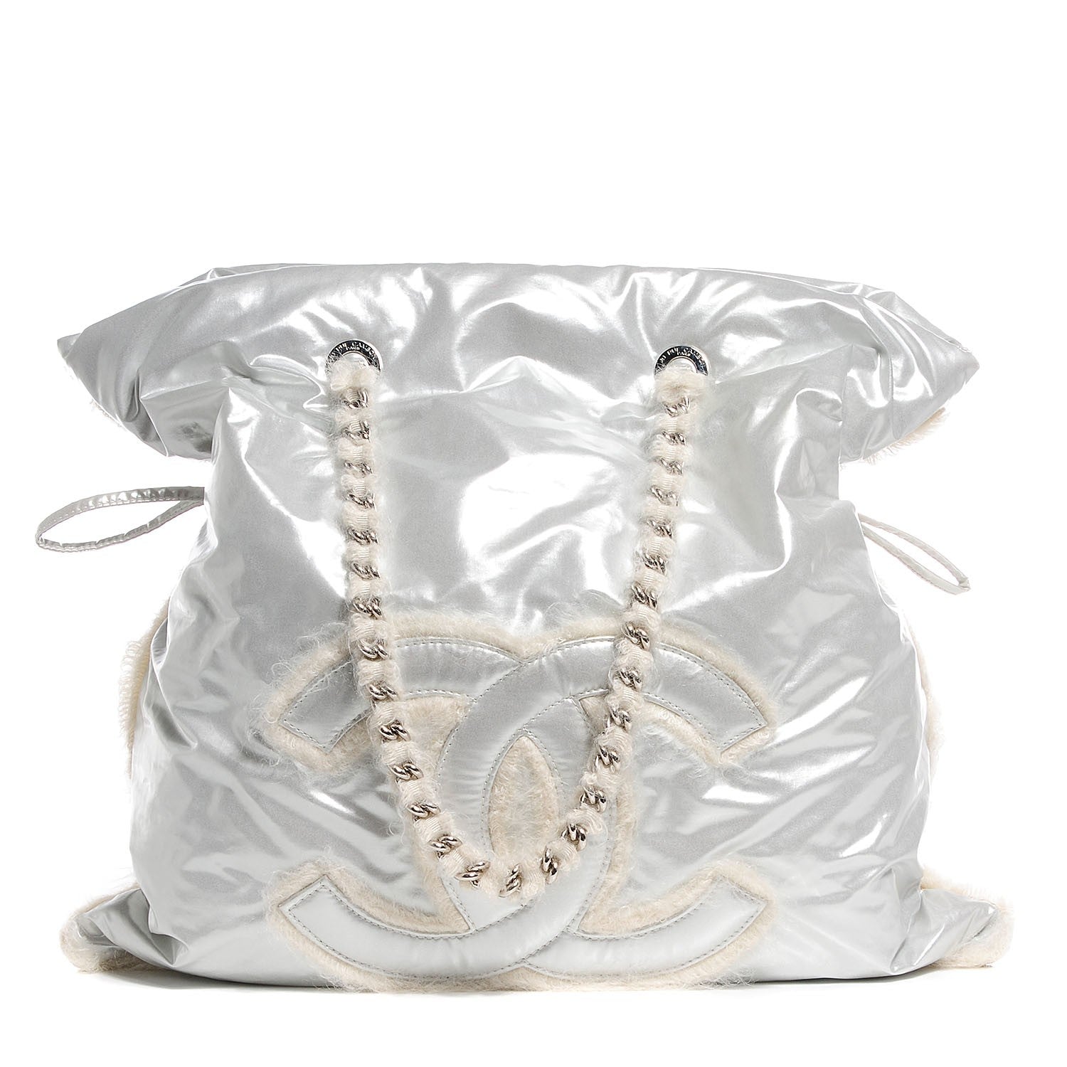 Chanel Vinyl Mohair Trimmed CC Bonbons Tote Silver 1 of 6