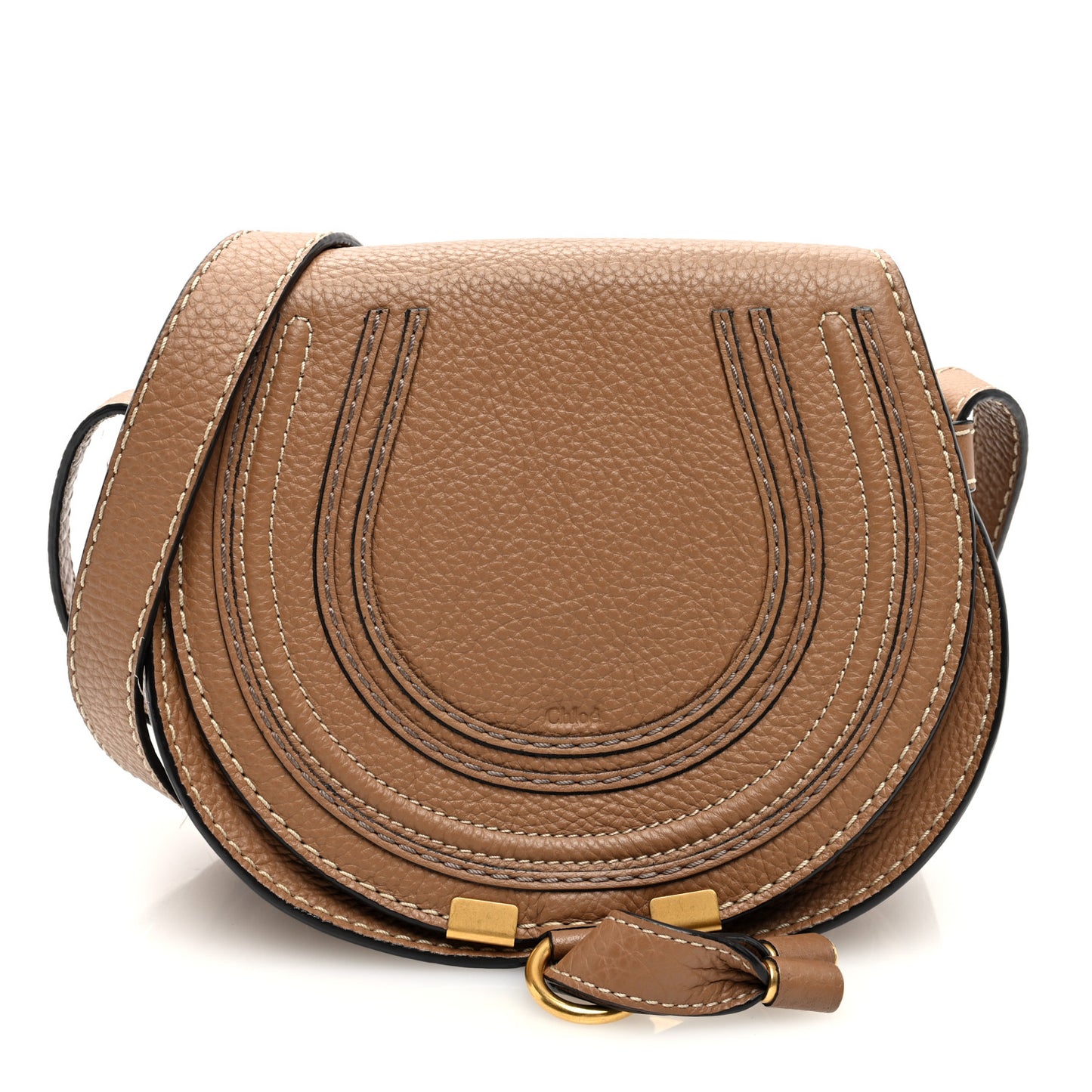 Calfskin Mini Marcie Round Crossbody Bag Nut