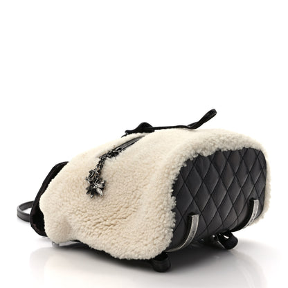 Chanel Glazed Calfskin Shearling Quilted Small Mountain Backpack Black Ivory 3 of 8
