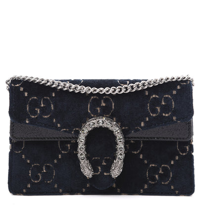 Gucci Velvet GG Monogram Super Mini Dionysus Shoulder Bag Blue Beige Black 1 of 10