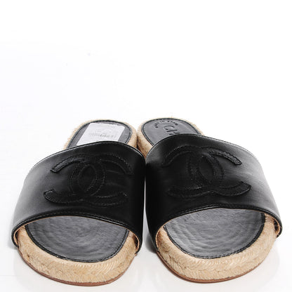 Chanel Lambskin CC Espadrille Slip On Sandals 38 Black 2 of 8