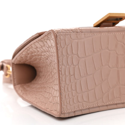Balenciaga Shiny Calfskin Crocodile Embossed Small Hourglass Top Handle Bag Nude Beige 10 of 12