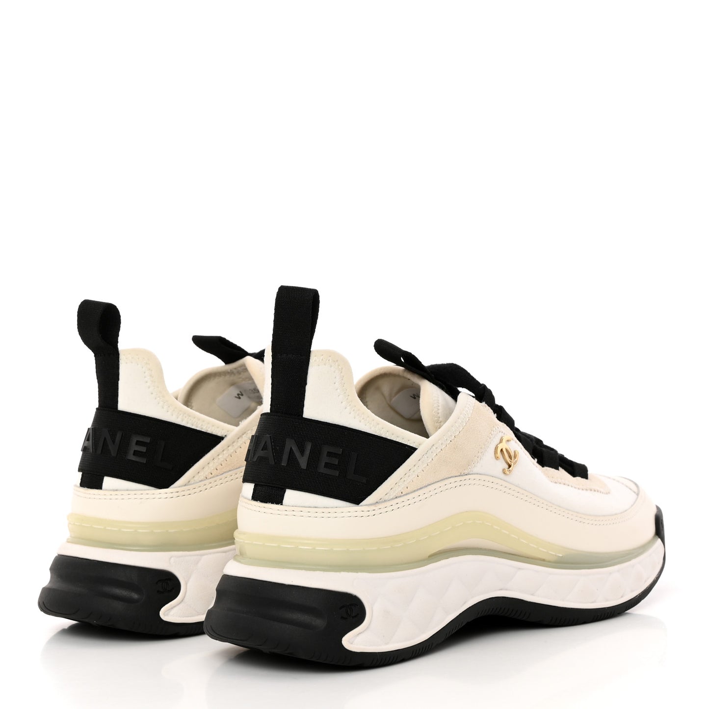 Velvet Calfskin Mixed Fibers CC Sneakers 37 Ivory Black