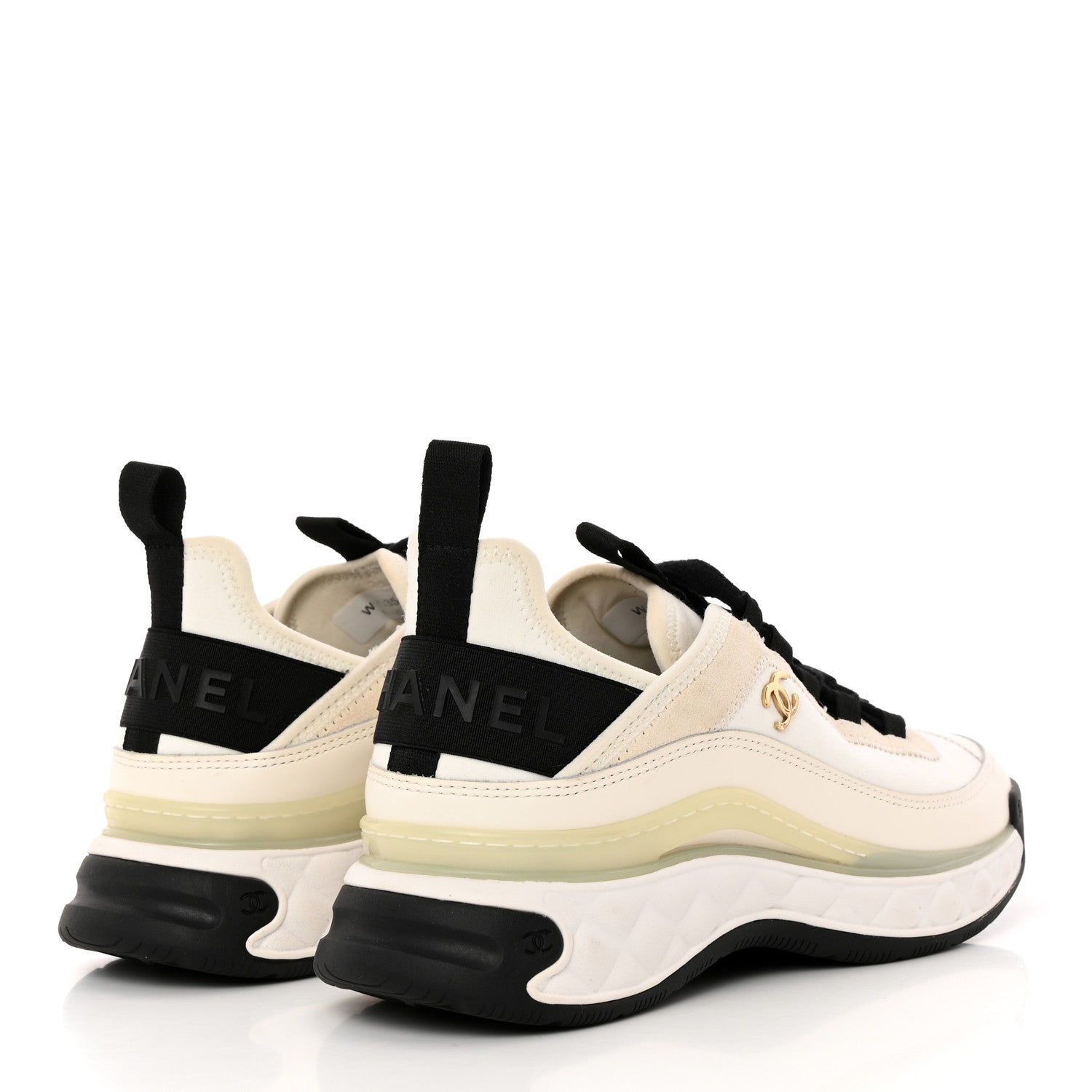 Chanel Velvet Calfskin Mixed Fibers CC Sneakers 37 Ivory Black 4 of 10