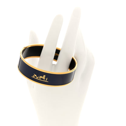 Hermes Enamel Printed Wide Caleche Bracelet 65 Navy Bleu 2 of 4