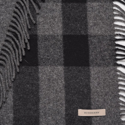 Burberry Merino Wool Half Mega Check Fringe Scarf Black Grey 4 of 7
