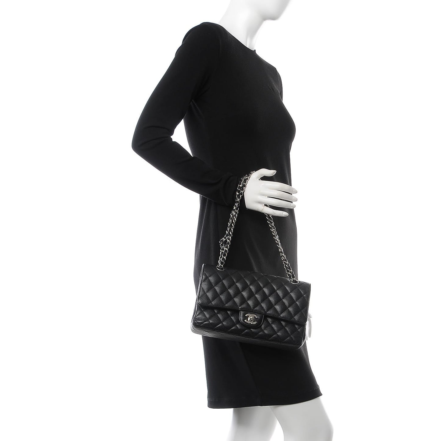 Caviar Quilted Medium Double Flap Black