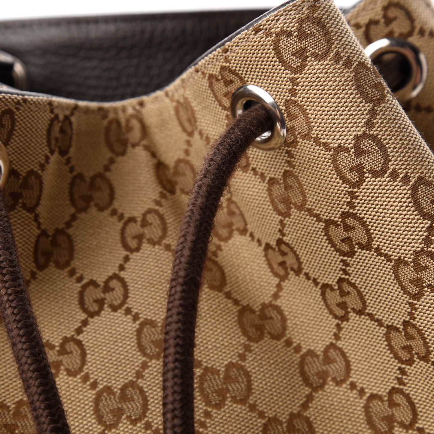 Monogram Dollar Calfskin O Drawstring Backpack Beige Ebony Testa di Moro Dark Chocolate