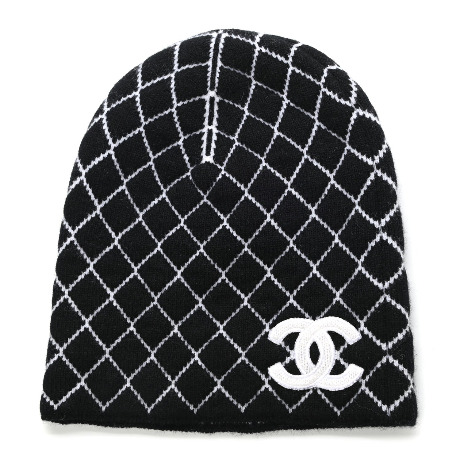 Chanel Cashmere CC Beanie Hat Black White 1 of 5